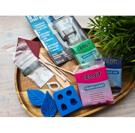 Creative set to decorate mug with polymer clay berries and leaves decor with a free video master class