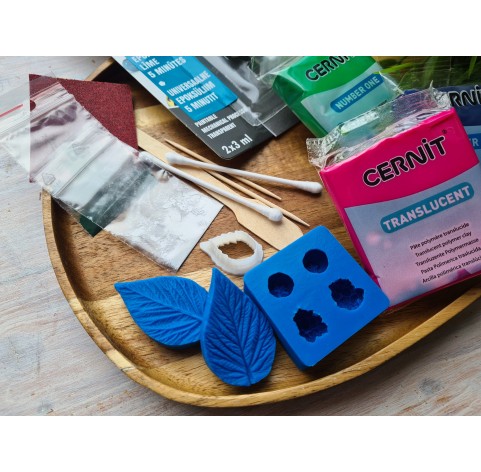 Creative set to decorate mug with polymer clay berries and leaves decor with a free video master class