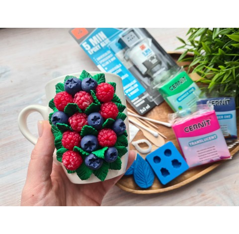 Creative set to decorate mug with polymer clay berries and leaves decor with a free video master class