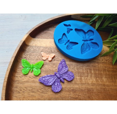 Silicone mold, Butterfly, style 2, 3 elements, ~ 1.9-4.3*1-2.9 cm, H:0.3 cm