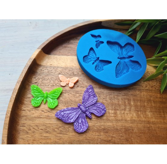 Silicone mold, Butterfly, style 2, 3 elements, ~ 1.9-4.3*1-2.9 cm, H:0.3 cm