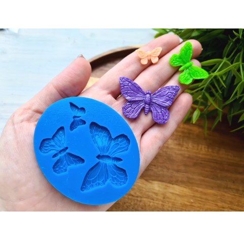 Silicone mold, Butterfly, style 2, 3 elements, ~ 1.9-4.3*1-2.9 cm, H:0.3 cm