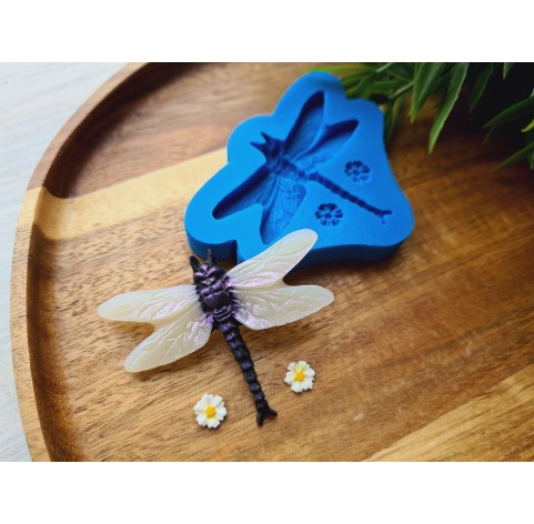 Silicone mold, Dragonfly and 2 flowers, ~ 5.7*4.4 cm, Ø 1.3 cm, H:0.2-0.7 cm