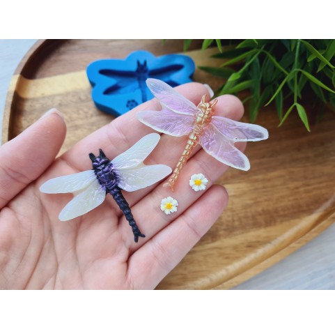 Silicone mold, Dragonfly and 2 flowers, ~ 5.7*4.4 cm, Ø 1.3 cm, H:0.2-0.7 cm