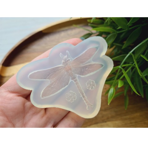 Silicone mold, Dragonfly, style 1, with flowers, ~ 5.7*4.4 cm, Ø 1.3 cm, H:0.2-0.7 cm