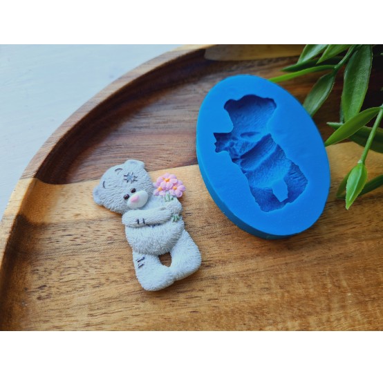 Silicone mold, Bear, style 4, with flowers, ~ 2.8*4.2 cm, H:0.6 cm