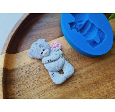 Silicone mold, Bear, style 4, with flowers, ~ 2.8*4.2 cm, H:0.6 cm