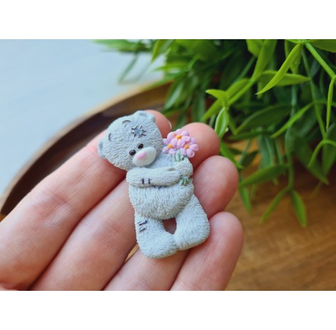 Silicone mold, Bear, style 4, with flowers, ~ 2.8*4.2 cm, H:0.6 cm