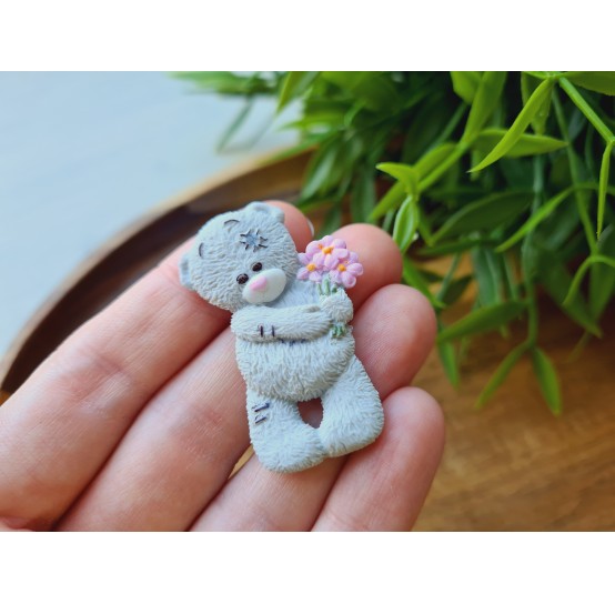 Silicone mold, Bear, style 4, with flowers, ~ 2.8*4.2 cm, H:0.6 cm