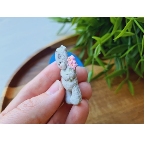 Silicone mold, Bear, style 4, with flowers, ~ 2.8*4.2 cm, H:0.6 cm
