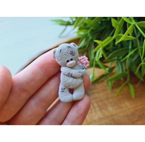 Silicone mold, Bear, style 4, with flowers, ~ 2.8*4.2 cm, H:0.6 cm
