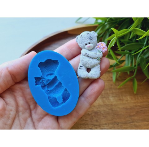 Silicone mold, Bear, style 4, with flowers, ~ 2.8*4.2 cm, H:0.6 cm