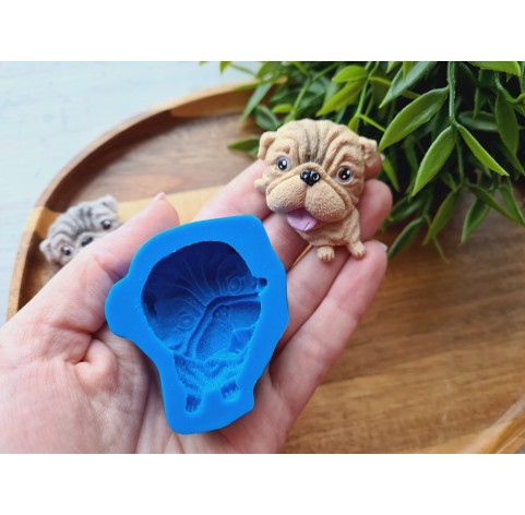 Silicone mold, Dog, Pug, style 1, ~ 3.8*4.4 cm, H:1.8 cm