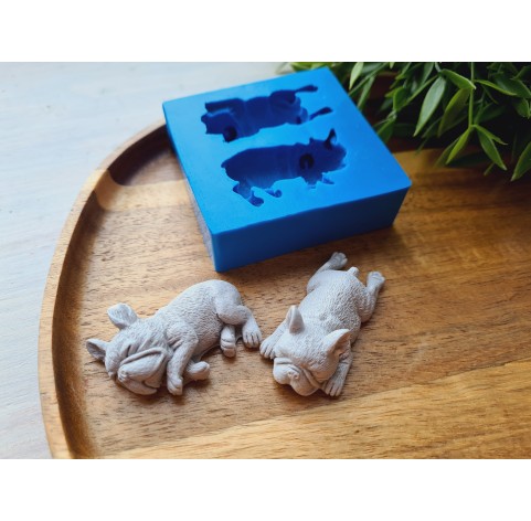 Silicone mold, Dog, French Bulldog, style 2, 2 elements, ~ 2.5*5.1 cm, H:1.3-1.8 cm