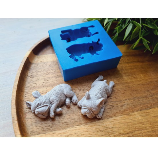 Silicone mold, Dog, French Bulldog, style 2, 2 elements, ~ 2.5*5.1 cm, H:1.3-1.8 cm