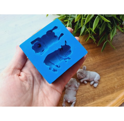 Silicone mold, Dog, French Bulldog, style 2, 2 elements, ~ 2.5*5.1 cm, H:1.3-1.8 cm