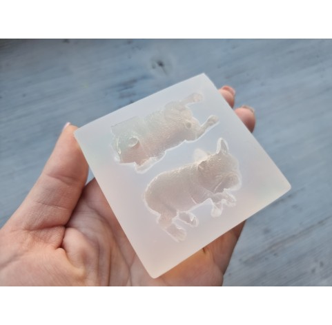 Silicone mold, Dog, French Bulldog, style 2, 2 elements, ~ 2.5*5.1 cm, H:1.3-1.8 cm