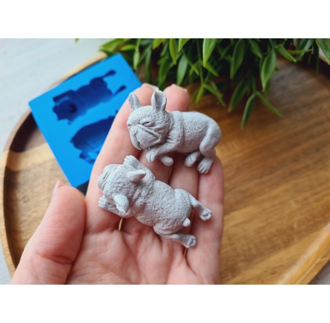 Silicone mold, Dog, French Bulldog, style 2, 2 elements, ~ 2.5*5.1 cm, H:1.3-1.8 cm
