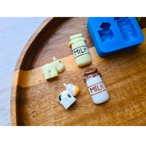 Silicone mold, Cow and milk, ~ 1.4-2.6 cm, H:0.6 cm