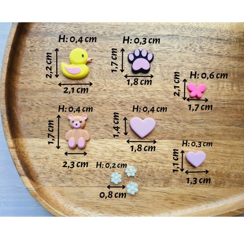 Silicone mold, Animals set, style 2, 9 elements, ~ 0.7-2.4 cm, H:0.2-0.4 cm