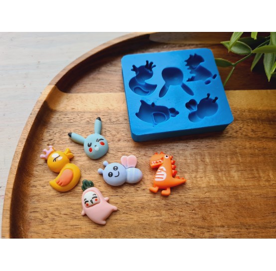 Silicone mold, Animals set, style 3, 5 elements, ~ 2.1-2.6*1.5-2.1 cm, H:0.7 cm