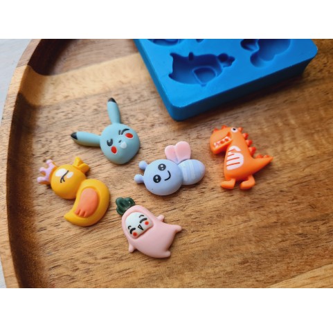 Silicone mold, Animals set, style 3, 5 elements, ~ 2.1-2.6*1.5-2.1 cm, H:0.7 cm