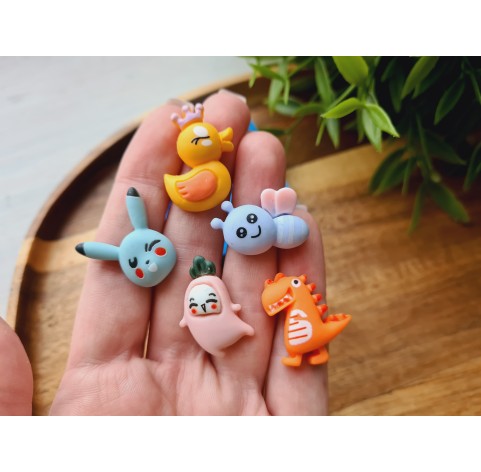 Silicone mold, Animals set, style 3, 5 elements, ~ 2.1-2.6*1.5-2.1 cm, H:0.7 cm