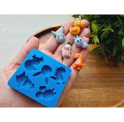 Silicone mold, Animals set, style 3, 5 elements, ~ 2.1-2.6*1.5-2.1 cm, H:0.7 cm