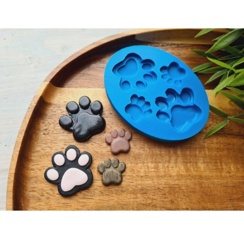 Silicone mold, Dog or cat paw, style 1, 4 elements, ~ 1.6-2.9*1.4-2.7 cm, H:0.4 cm