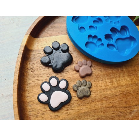 Silicone mold, Dog or cat paw, style 1, 4 elements, ~ 1.6-2.9*1.4-2.7 cm, H:0.4 cm