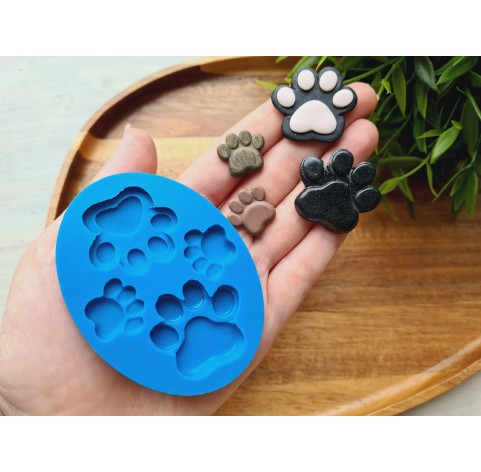 Silicone mold, Dog or cat paw, style 1, 4 elements, ~ 1.6-2.9*1.4-2.7 cm, H:0.4 cm
