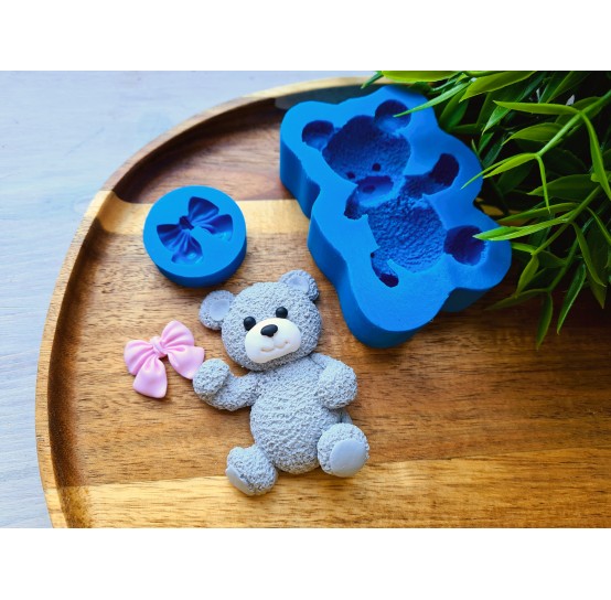 Silicone mold, Bear and bow, style 9, ~ 5*7.1 cm, H:1.9 cm, 2.2*2.5 cm, H:0.6 cm