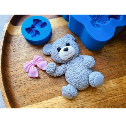 Silicone mold, Bear and bow, style 9, ~ 5*7.1 cm, H:1.9 cm, 2.2*2.5 cm, H:0.6 cm