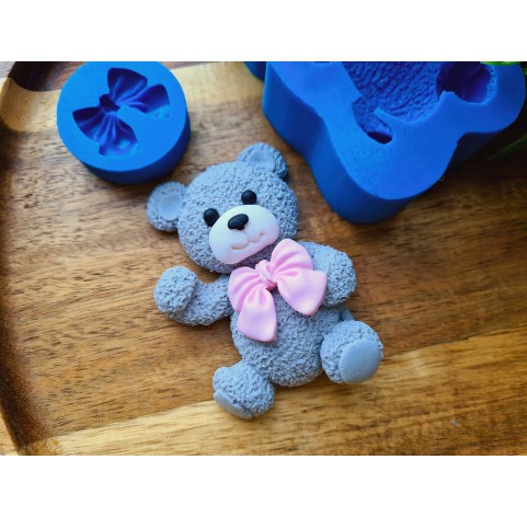 Silicone mold, Bear and bow, style 9, ~ 5*7.1 cm, H:1.9 cm, 2.2*2.5 cm, H:0.6 cm