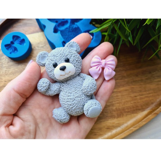 Silicone mold, Bear and bow, style 9, ~ 5*7.1 cm, H:1.9 cm, 2.2*2.5 cm, H:0.6 cm