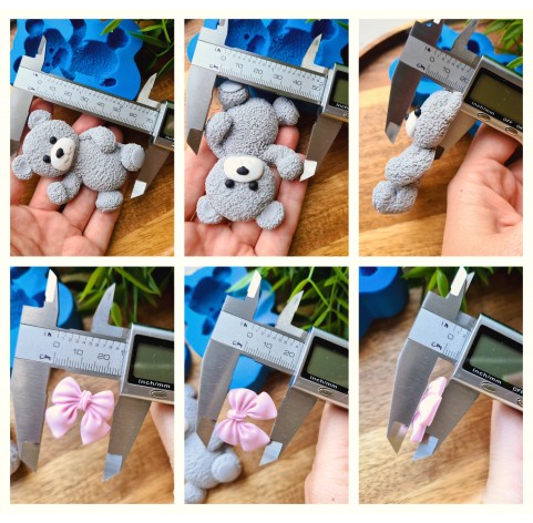 Silicone mold, Bear and bow, style 9, ~ 5*7.1 cm, H:1.9 cm, 2.2*2.5 cm, H:0.6 cm