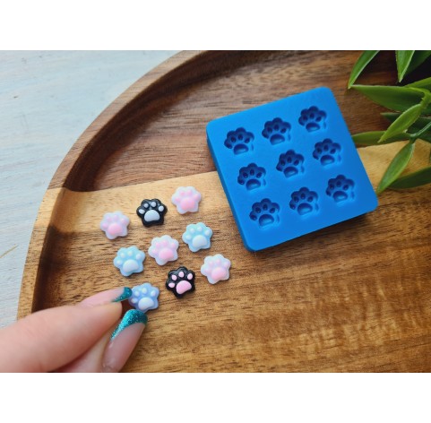 Silicone mold, Dog or cat paw, style 2, 9 elements, ~ 0.8*0.9 cm, H:0.4 cm