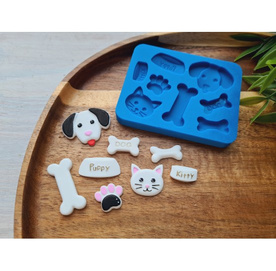 Silicone mold, Animals set, style 4, 8 elements, ~ 0.8*3 cm, H:0.3-0.4 cm