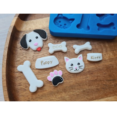 Silicone mold, Animals set, style 4, 8 elements, ~ 0.8*3 cm, H:0.3-0.4 cm