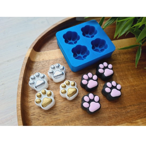 Silicone mold, Dog or cat paw, style 3, 4 elements, ~ 1.8*1.9 cm, H:1.1 cm