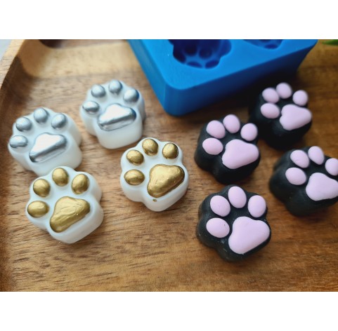 Silicone mold, Dog or cat paw, style 3, 4 elements, ~ 1.8*1.9 cm, H:1.1 cm