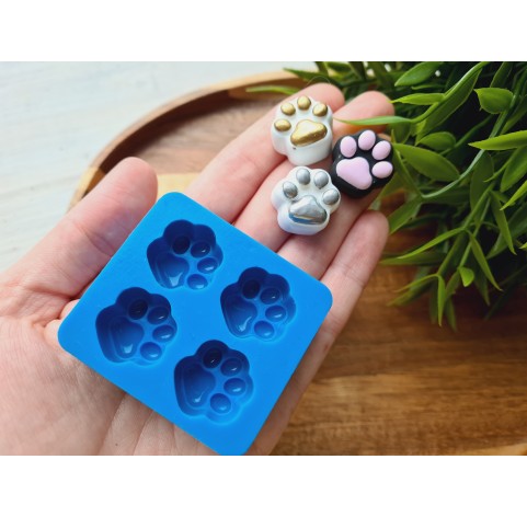 Silicone mold, Dog or cat paw, style 3, 4 elements, ~ 1.8*1.9 cm, H:1.1 cm