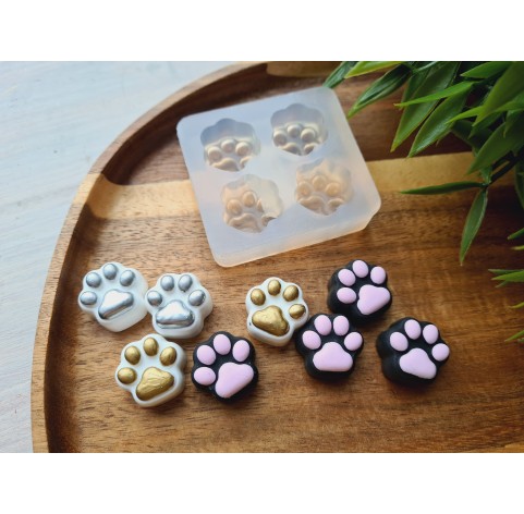 Silicone mold, Dog or cat paw, style 3, 4 elements, ~ 1.8*1.9 cm, H:1.1 cm