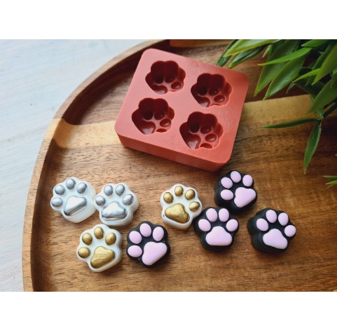 Silicone mold, Dog or cat paw, style 3, 4 elements, ~ 1.8*1.9 cm, H:1.1 cm