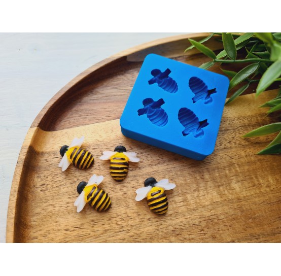Silicone mold, Bee, style 3, 4 elements, ~ 2*2.2 cm, H:0.7 cm