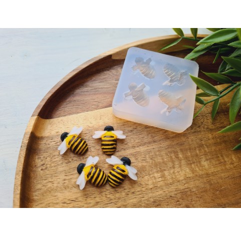 Silicone mold, Bee, style 3, 4 elements, ~ 2*2.2 cm, H:0.7 cm