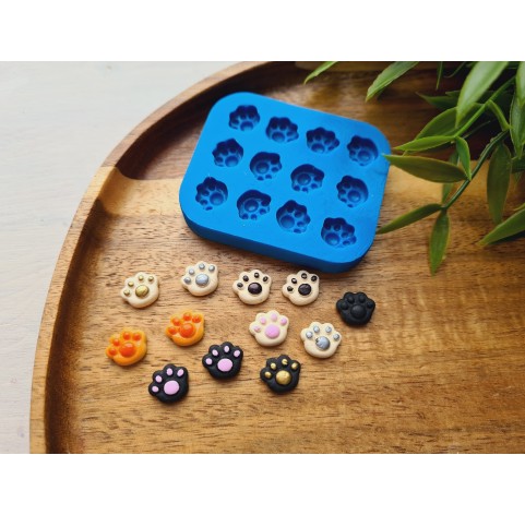 Silicone mold, Dog or cat paw, style 6, 12 elements, ~ 0.9*1.1 cm, H:0.4 cm