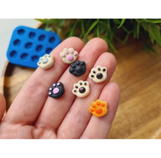 Silicone mold, Dog or cat paw, style 6, 12 elements, ~ 0.9*1.1 cm, H:0.4 cm