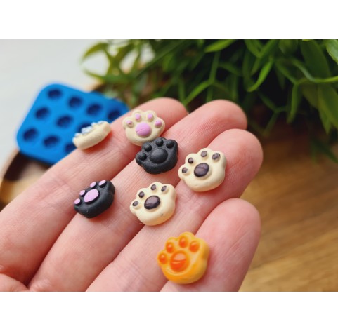 Silicone mold, Dog or cat paw, style 6, 12 elements, ~ 0.9*1.1 cm, H:0.4 cm