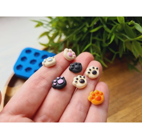 Silicone mold, Dog or cat paw, style 6, 12 elements, ~ 0.9*1.1 cm, H:0.4 cm